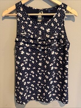 GAP Navy Blue Floral Sleeveless Blouse